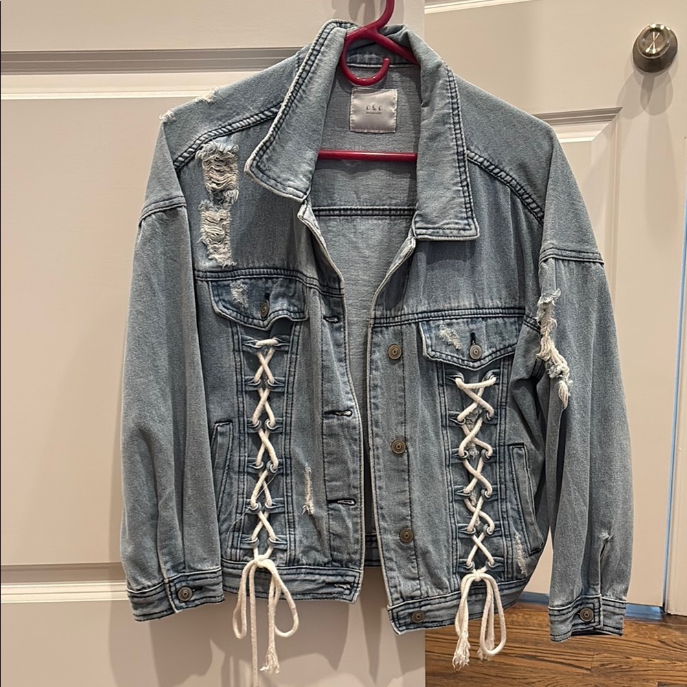 Stylish Lace-Up Denim Jean Jacket